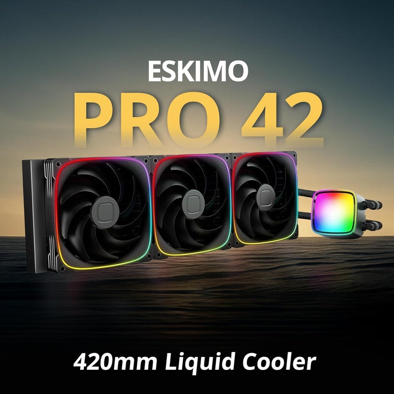 Geometricfuture Eskimo Pro - 420mm AIO CPU Liquid Water Cooler- RGB PWM Squama 2503B 140mm Fan x 3- Fit Intel® LGA 1700, AMD®AM5 - Black- (GEO-EP-42B) - Image 2